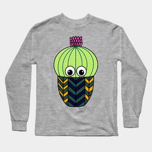 Cute Cactus Design #278: Cute Barrel Cactus In Patterned Pot Long Sleeve T-Shirt